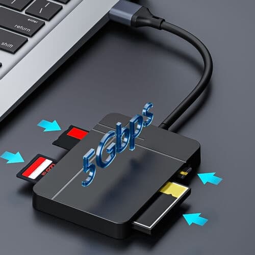 NÖRDIC USB-A 3.1, USB-C Kortläsare 4 Slot CF, SD 4.0, MicroSD 4.0, MS UHS-II