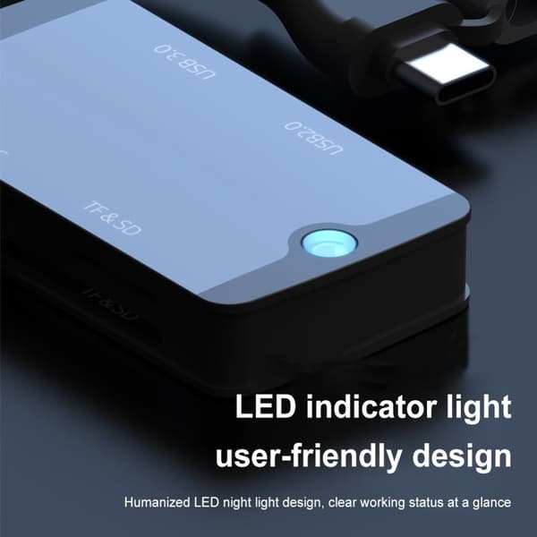 NÖRDIC 1 til 5 USB-dockingstation og kortlæser - SD, MicroSD/TF, 2x USB-A, 1xUSB-C