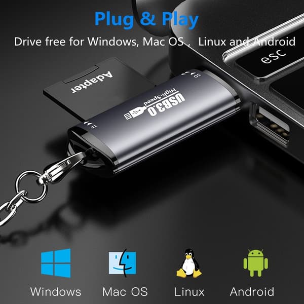 NÖRDIC USB-A 3.0 Kortläsare 2 Slot SD, MicroSD UHS-I