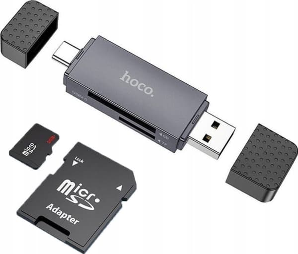 Muistikortinlukija Hoco HB45 USB-C/USB-A 2-in-1 USB3.0 harmaa