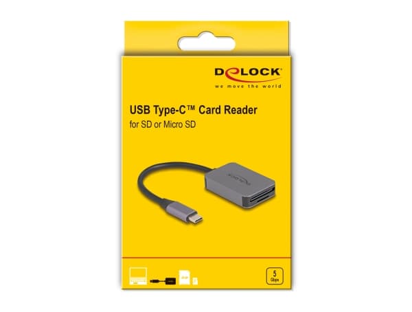 DeLOCK 91009, MicroSD (TransFlash), SD, harmaa, 5000 Mbit/s, alumiini, USB 3.2 Gen 1 (3.1 Gen 1) Type-C, Windows 10, Windows 11