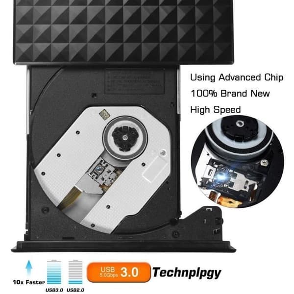 Extern DVD-brännare - Windows &amp; Mac-kompatibel - USB 3.0 - Svart - Stöder DVD/CD-RW