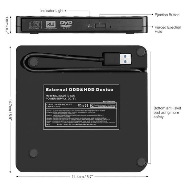 Extern USB 3.0 DVD-R &amp; CD-RW brännare kompatibel med Windows 2000/XP/Vista/Windows7/8/10 Mac OSX