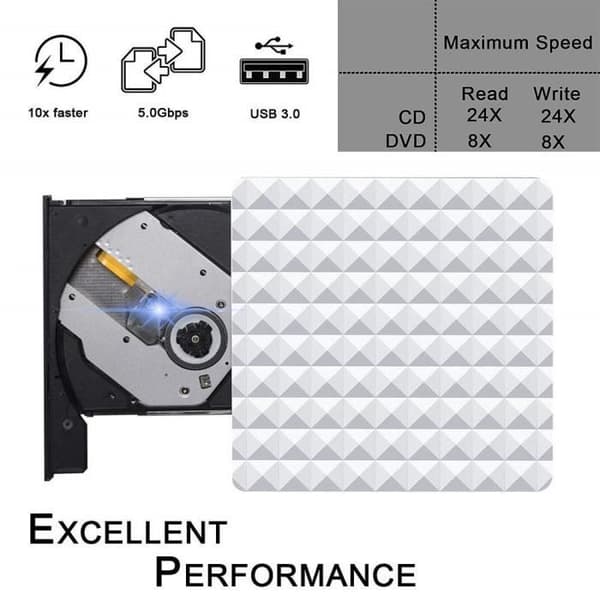 Extern DVD-brännare - Ej specificerad - USB 3.0 - Windows och Mac-kompatibel - Svart - CD/DVD-stöd