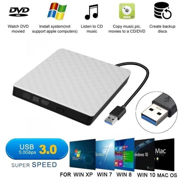 Extern CD DVD-spelare USB 3.0 - YIKXIULF - CD-brännare - Vit