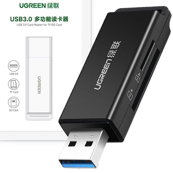 Ugreen bærbar TF/SD-kortleser USB 3.0 for svart (CM104)