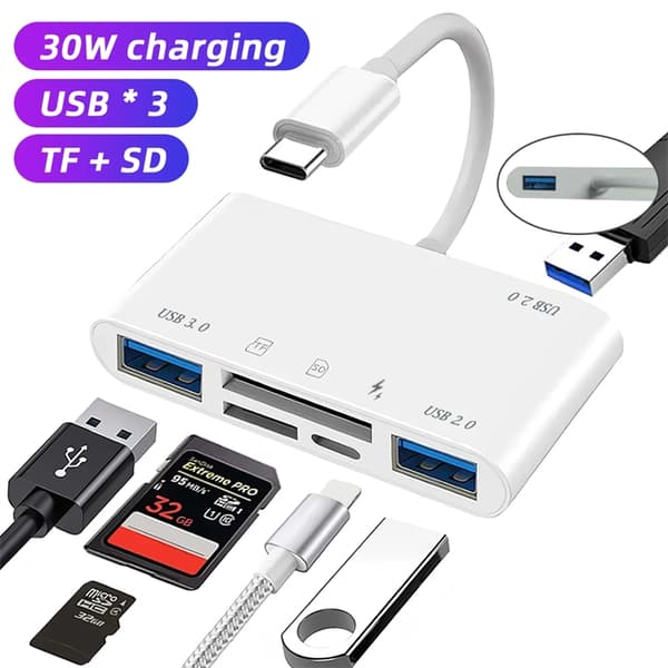 NÖRDIC USB-C Card Reader 2slot SD Micros SD 3xUSB-A