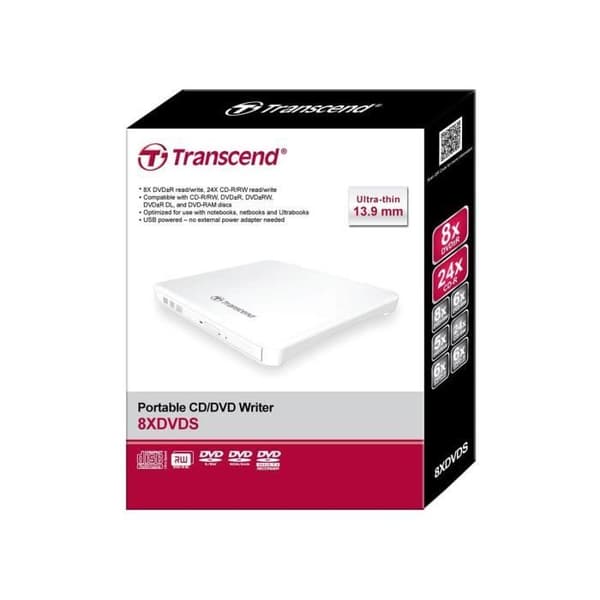 Extern DVD-brännare - Transcend - TS8XDVDS-W - USB - Vit - Kompatibel med CD/DVD
