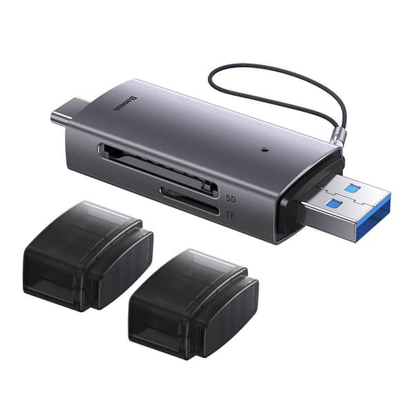 Baseus Lite Series SD/TF-hukommelseskortlæser, USB + USB-C (grå)