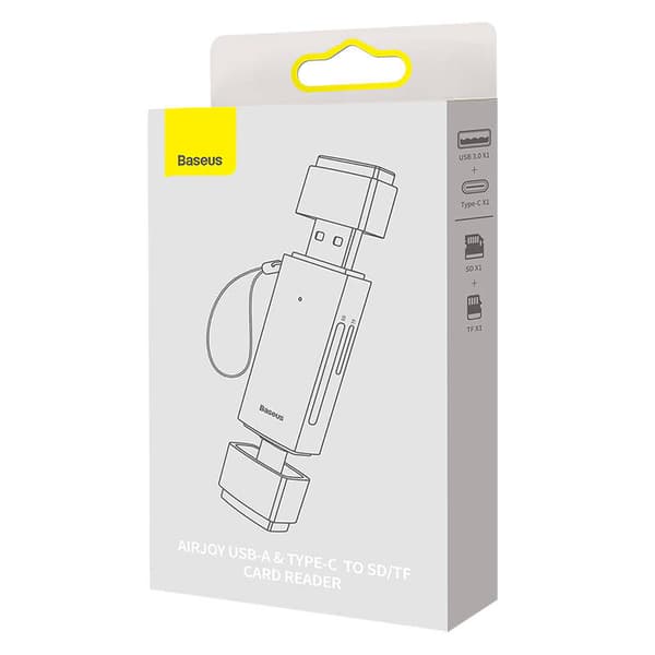 Baseus Lite Series SD/TF-hukommelseskortlæser, USB + USB-C (grå)