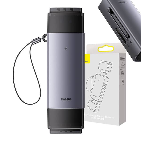 Baseus Lite Series SD/TF-hukommelseskortlæser, USB + USB-C (grå)