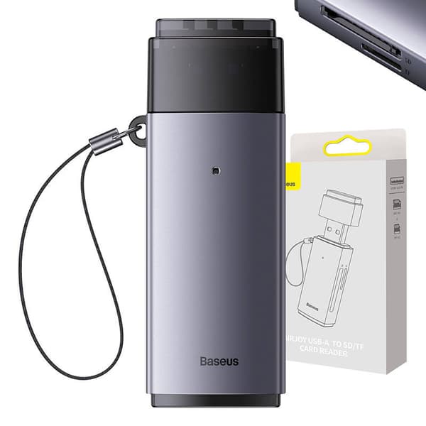 Baseus Lite Series SD/TF-hukommelseskortlæser, USB (grå)