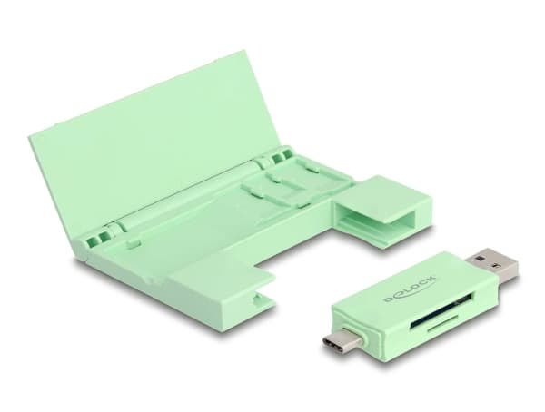 Delock kortinlukija USB 5 Gbps USB Type-C / Type-A SD- ja Micro SD-muistikortteihin käytännöllisellä muistikorttikotelolla varustettuna