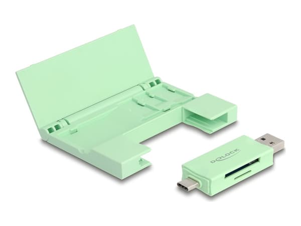 Delock kortinlukija USB 5 Gbps USB Type-C / Type-A SD- ja Micro SD-muistikortteihin käytännöllisellä muistikorttikotelolla varustettuna