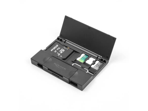 Delock kortinlukija USB 5 Gbps USB Type-C / Type-A SD- ja Micro SD-muistikortteihin käytännöllisellä muistikorttikotelolla varustettuna