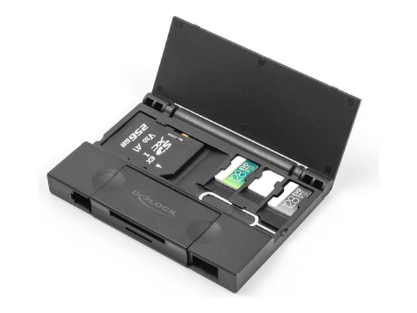 Delock kortinlukija USB 5 Gbps USB Type-C / Type-A SD- ja Micro SD-muistikortteihin käytännöllisellä muistikorttikotelolla varustettuna