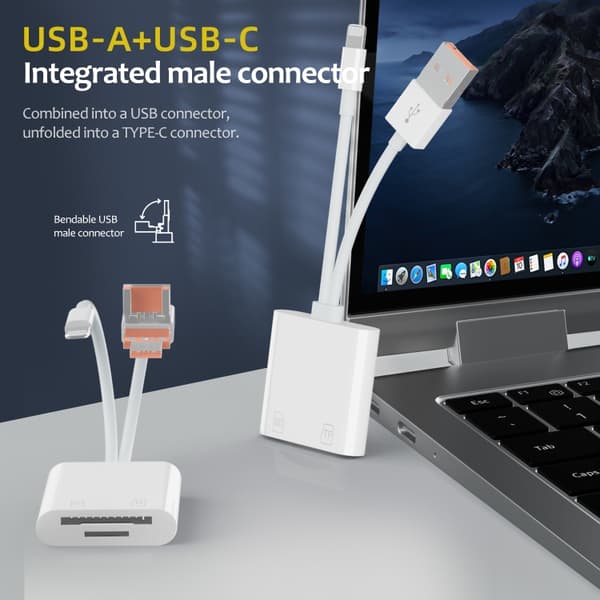 Minnekortleser med Lightning, USB og MicroUSB - 3-i-1-løsning for filoverføring