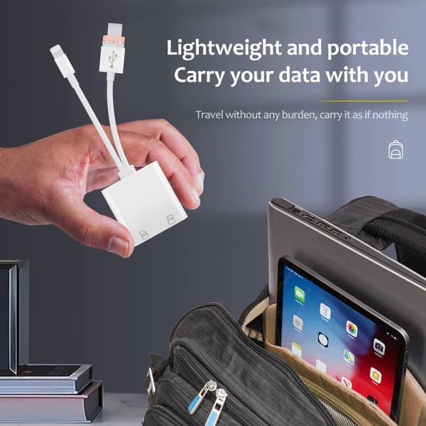 Minnekortleser med Lightning, USB og MicroUSB - 3-i-1-løsning for filoverføring