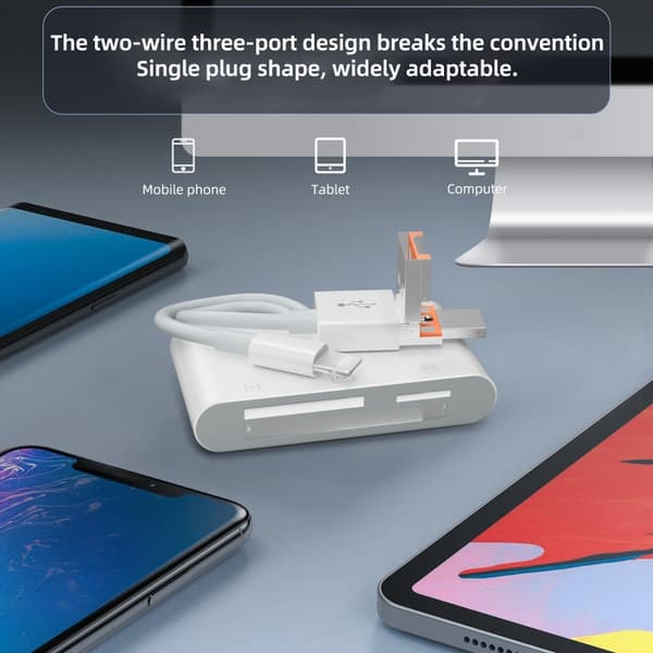 Hukommelseskortlæser med Lightning, USB, MicroUSB og USB-C - hurtig filoverførsel og fleksible tilslutningsmuligheder