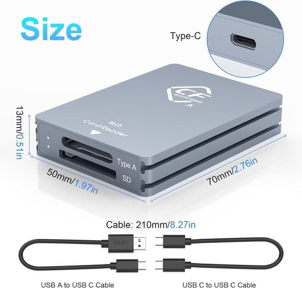 NÖRDIC Dual-Slot CFexpress Type A ja SD-kortinlukija, USB 3.2 Gen 2 10Gbps Windows/Mac/Linux/Android