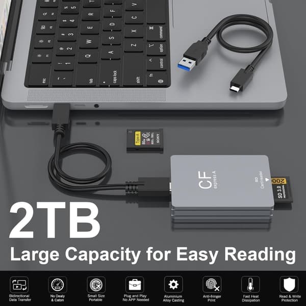 NÖRDIC Dual-Slot CFexpress Type A ja SD-kortinlukija, USB 3.2 Gen 2 10Gbps Windows/Mac/Linux/Android