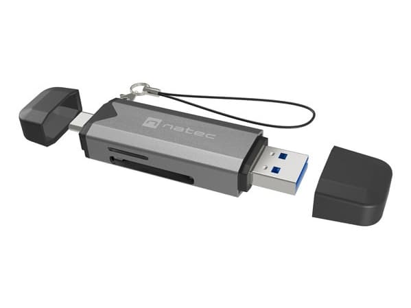 NATEC NCZ-2262, MicroSD (TransFlash), MicroSDHC, MicroSDXC, SDHC, SDXC, Sort, Mørkegrå, 5000 Mbit/s, USB 3.1, 20 mm, 74 mm