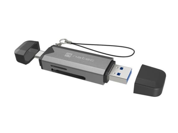 NATEC NCZ-2262, MicroSD (TransFlash), MicroSDHC, MicroSDXC, SDHC, SDXC, Sort, Mørkegrå, 5000 Mbit/s, USB 3.1, 20 mm, 74 mm