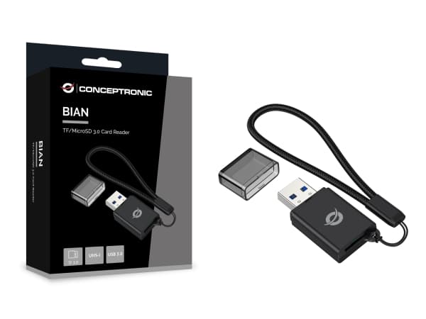 Conceptronic BIAN07B, MicroSD (TransFlash), MicroSDHC, MicroSDXC, musta, 5000 Mbit/s, USB 3.2 Gen 1 (3.1 Gen 1) Type-A, 21 mm, 8 mm