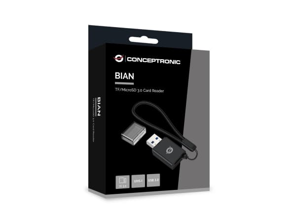 Conceptronic BIAN07B, MicroSD (TransFlash), MicroSDHC, MicroSDXC, musta, 5000 Mbit/s, USB 3.2 Gen 1 (3.1 Gen 1) Type-A, 21 mm, 8 mm