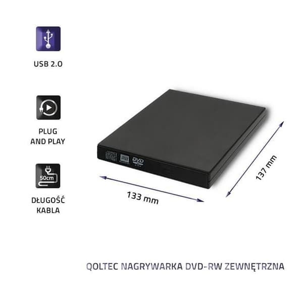 DVD-brännare - QOLTEC - 51858 - USB 2.0 - Svart