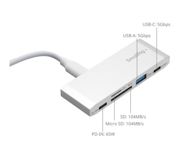 SmallRig 4746, MicroSD (TransFlash), MicroSDHC, MicroSDXC, SD, SDHC, SDXC, Silver, Vit, 104 Mbit/s, aluminium, USB 3.2 Gen 2 (3.1 Gen 2) Typ-C, 96 mm