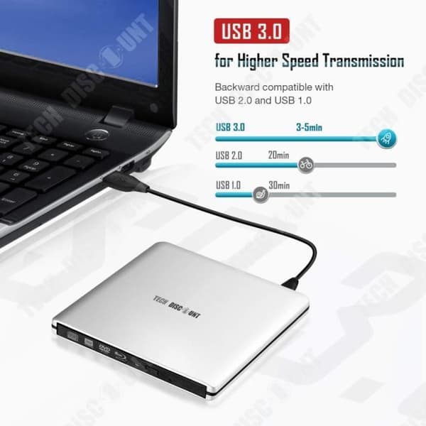 Extern USB 3.0 bärbar CD- och DVD-RW optisk läsare/skrivare Blu-ray-enhet kompatibel med Windows och Mac
