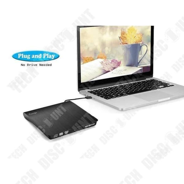 DVD-brännare - TD® - USB 3.0 - Plug and Play - Svart - Ultratunn