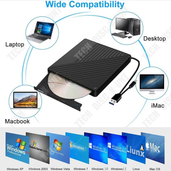 TD® DVD-brännare Extern optisk multifunktionsenhet Dator DVD-brännare Säng Extern mobil optisk enhet Double Twill
