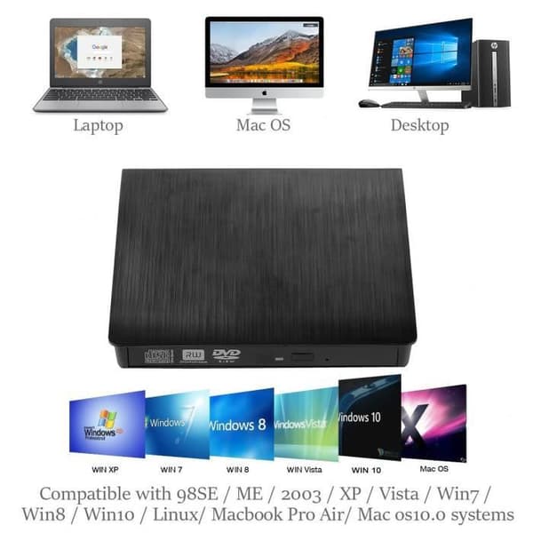 Extern USB 3.0 DVD RW CD-brännare för bärbar dator - Svart