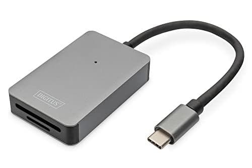 Digitus USB-C-kortinlukija – 2-porttinen – Nopea – MicroSD (TransFlash) – MicroSDHC – MicroSDXC – SD – SDHC – SDXC – Harmaa – 300 Mbit/s – Alumiini –