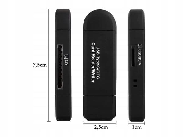 3-i-1 SD-kortleser USB, USB-C & Micro USB
