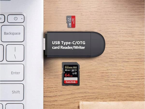 3-i-1 SD-kortleser USB, USB-C & Micro USB