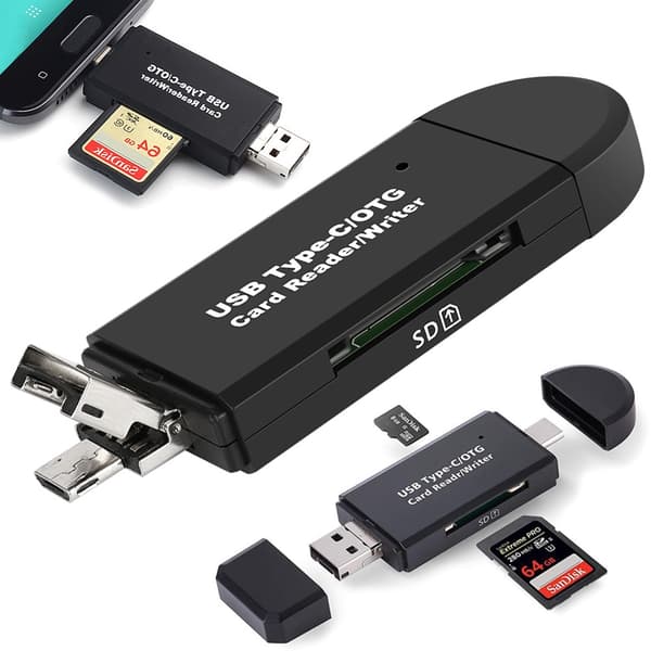 3-i-1 SD-kortleser USB, USB-C & Micro USB
