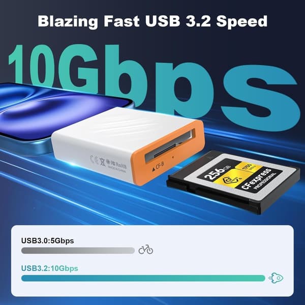 NÖRDIC USB-C & USB-A Card Reader CFexpress Type B 10Gbps USB 3.2 Gen 2 Compatible with Windows/Mac/Linux/Android