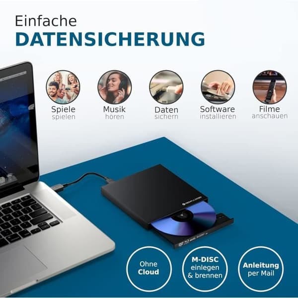 Extern Blu-Ray-brännare - TECHPULSE120 - Ultra Slim - USB 3.0 - Kompatibel med Windows, Mac, Linux