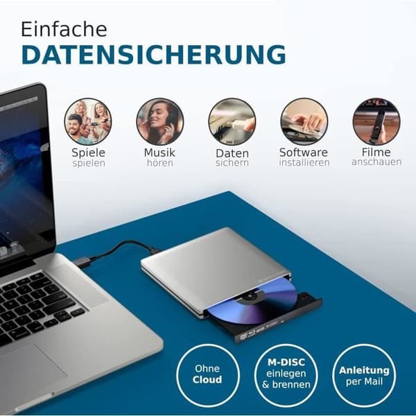 Extern Blu-Ray-brännare - techPulse - Aluminium - USB 3.0 - Kompatibel med Windows och Mac - 3D BDXL