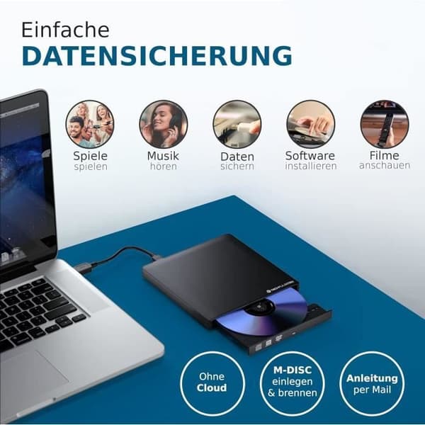 Extern Blu-Ray-brännare - techPulse - BDXL - Svart aluminium - USB 3.0 - Portabel