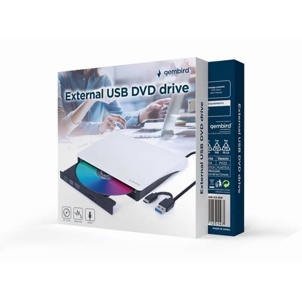 Gembird DVD-USB-03-BW extern DVD-enhet - Vit - USB Type-C - DVD±RW