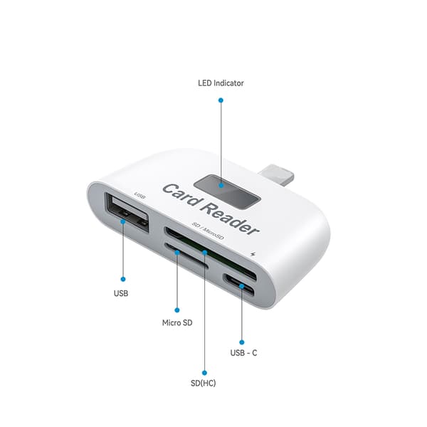 INF Type-C Kortläsare - USB-hubb & OTG-funktionalitet Vit