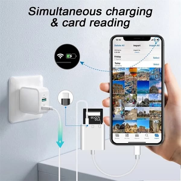 NÖRDIC Lightning-kortleser 2 spor SD, MicroSD 1xLightning-lading UHS-I