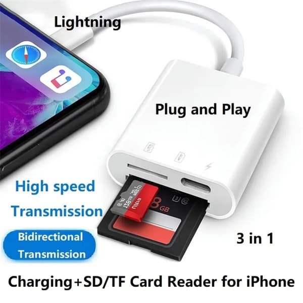 NÖRDIC Lightning-kortleser 2 spor SD, MicroSD 1xLightning-lading UHS-I