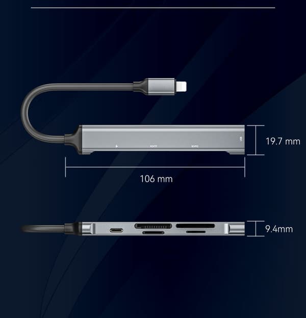 NÖRDIC Lightning Kortläsare 4 Slot SD, MicroSD, MS, M2 1xUSB-A 3.0 1xLightning-laddning UHS-I