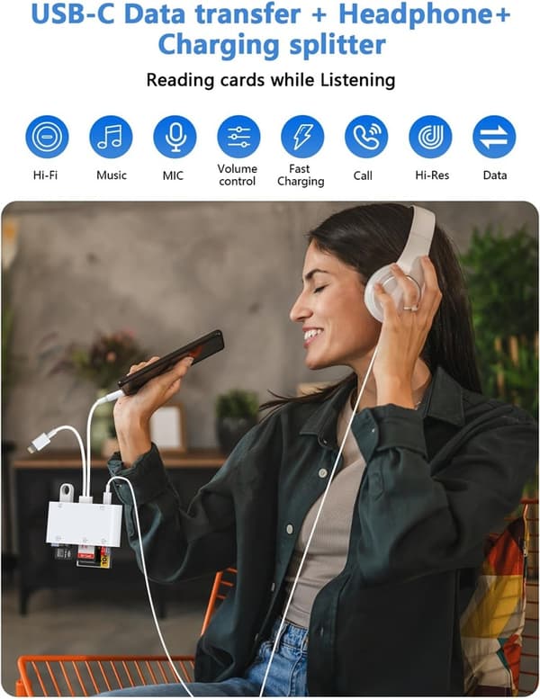 NÖRDIC USB-C/Lightning Kortläsare 5 Slot CF, SD, MicroSD, MS, XD 1xUSB-A 1xUSB-C UHS-I