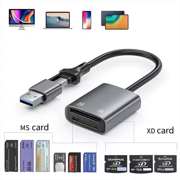 NÖRDIC USB-C/USB-A Kortläsare 2 Slot MS, xD UHS-I
